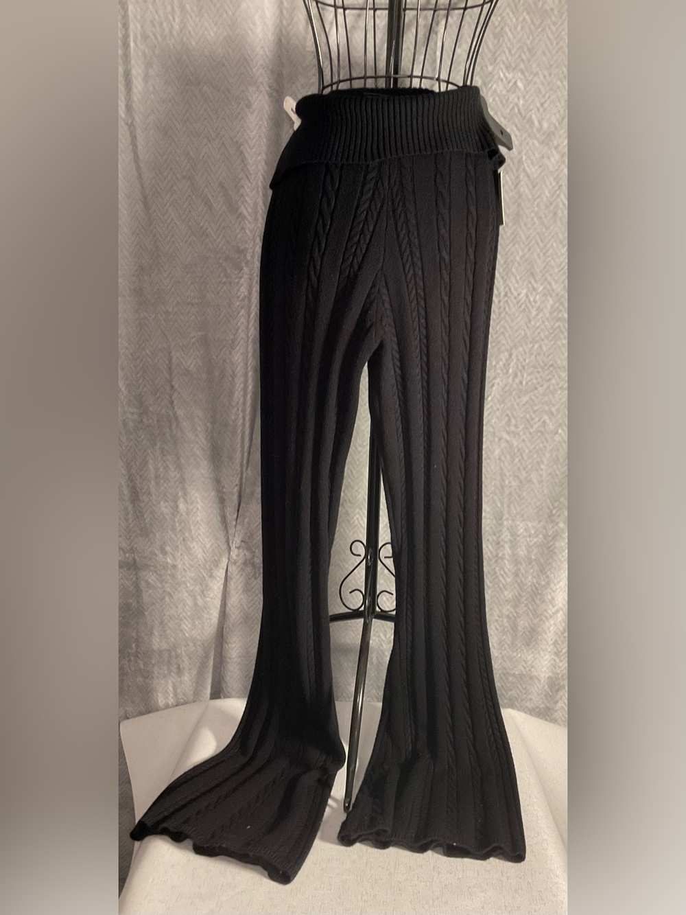 Black Cable-Knit Wide-Leg Women's pants